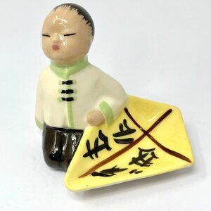 Vintage Asian Statuette Figurine Trinket Dish Ceramic Oriental Decor Child Boy